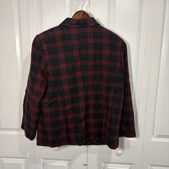 Style & Co Coat Womens 16W Red Black Plaid Button Up Plus Fall Core Timeless - Picture 2 of 6